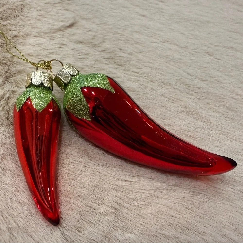 Red and Green Chili Pepper Christmas Ornaments